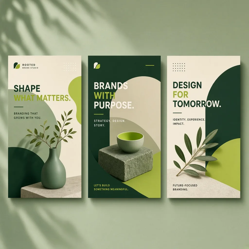 Matching social campaign graphics in forest green and lime