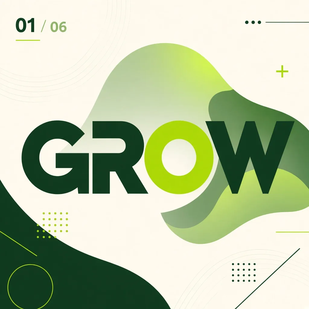 Sample social carousel slide with bold GROW typography on lime accents