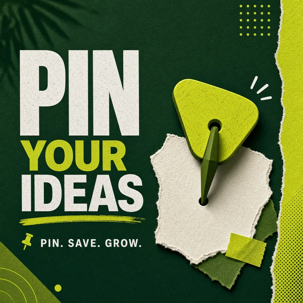 Sample Pinterest pin graphic with forest green and lime pin motif